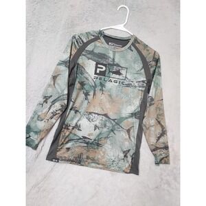 Pelagic Shirt Boys Medium VaporTek Fishing Performance Camo Green Jersey UPF M